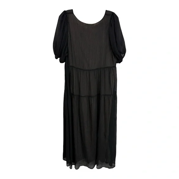 Oak + Fort Puff Sleeve Tiered Midi Maxi Dress Size Large Black - Picture 6 of 14